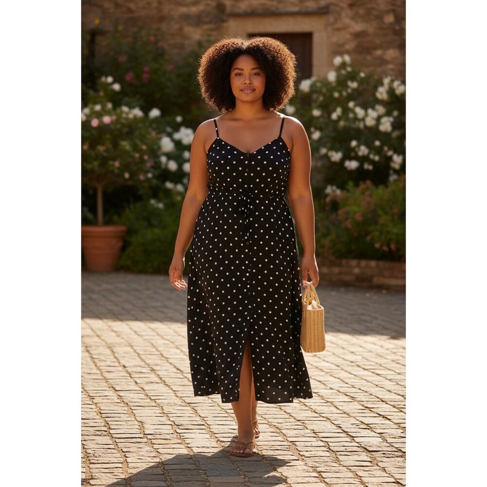 ELOQUII Polka Dot Sleeveless Sundress 26 4X Button Front Casual Neutral LBD Plus